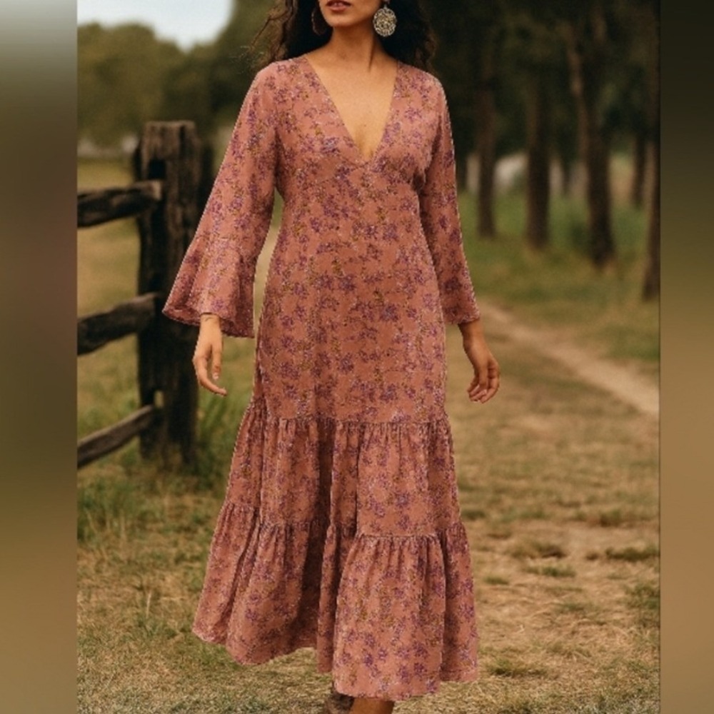 Natural Life Dance With Me Tiered Maxi Dress Women's Medium Pink Floral Boho - Picture 11 of 12